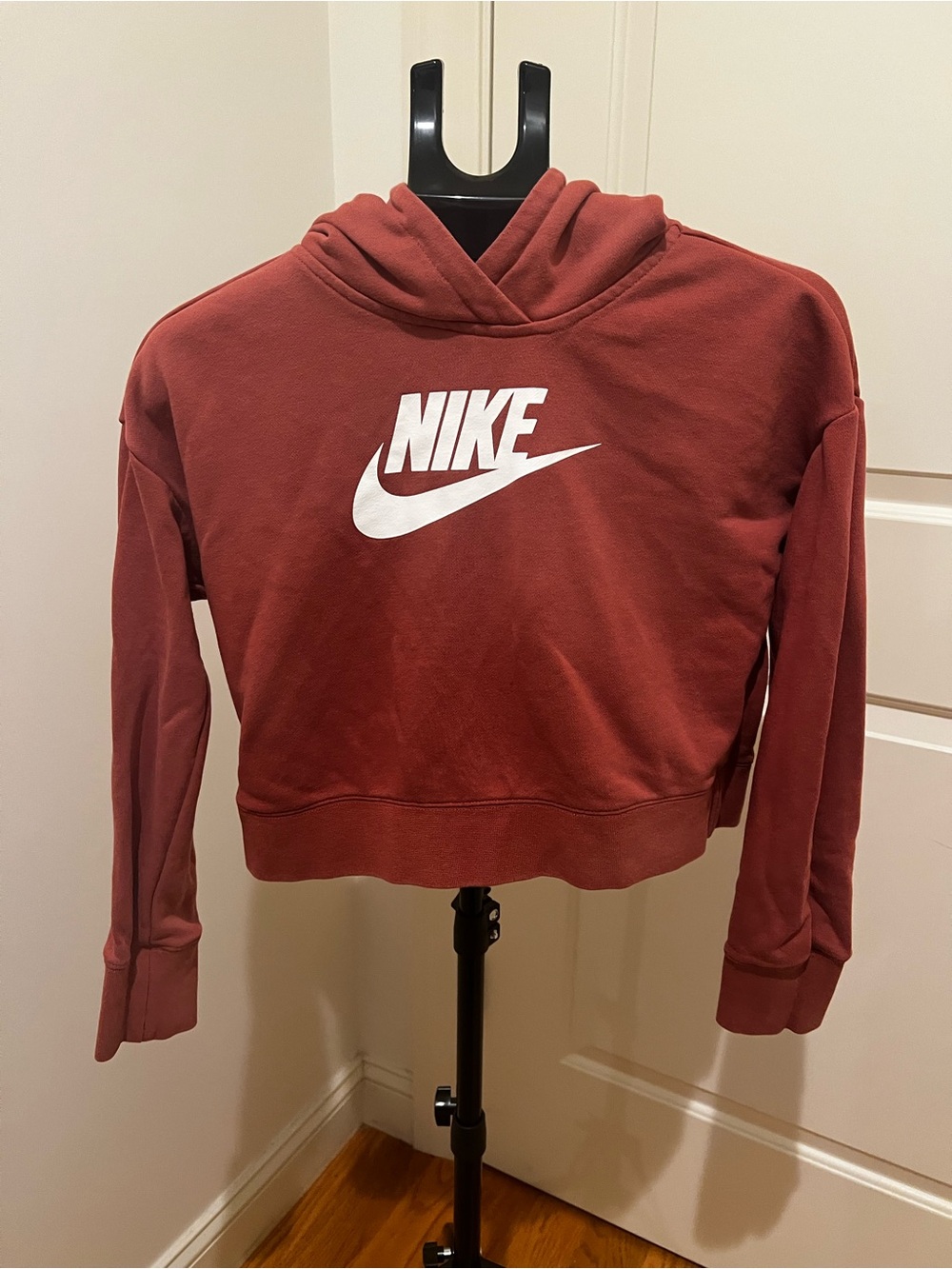 Nike Rust Red Cropped Hoodie with White Swoosh